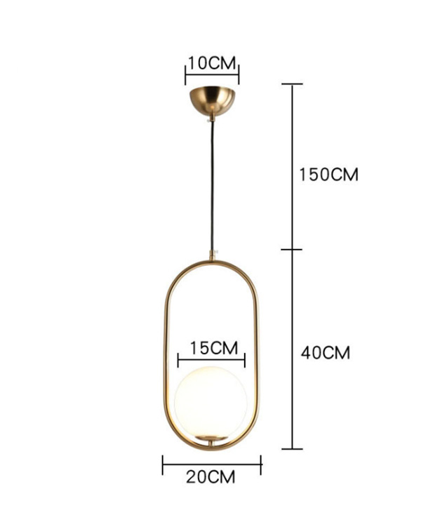 โคมไฟแขวนเพดานสไตล์โมเดิร์นโป๊ะแก้วกลมสีขาวขุ่นโครงสีทอง [G-10098]