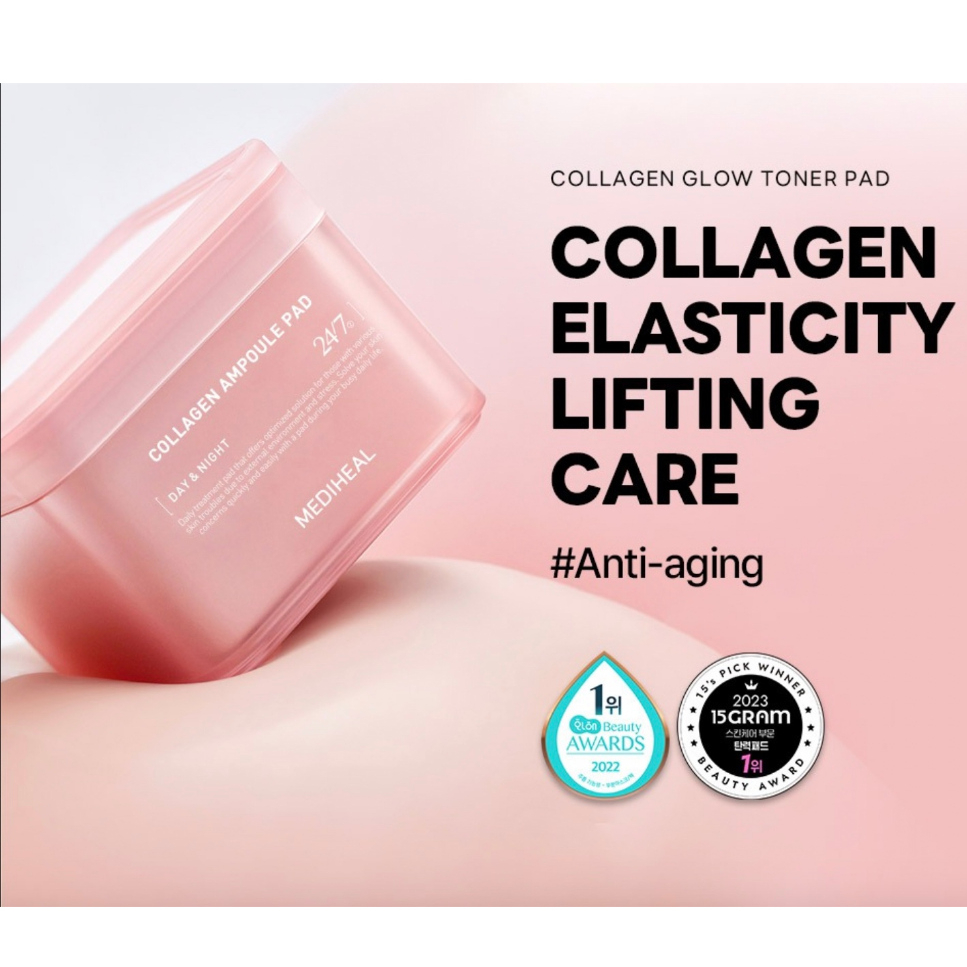 (ฉลากไทย ชมพู) Mediheal Collagen Ampoule Pad 170mL 100 แผ่น เมดิฮีลโทนเนอร์แพด สูตรกระชับผิวหย่อนคล้อย จัดการริ้วรอยร่องลึก
