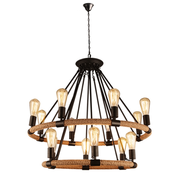 โคมไฟแขวนเพดาน เชือกทรงกลม 2 ชั้น 14 ดวง [DD1020]