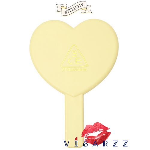 (#Yellow) 3CE Love 3CE Heart Hand Mirror กระจกแต่งหน้า รูปทรงหัวใจ สีพาสเทล น่ารักสดใส