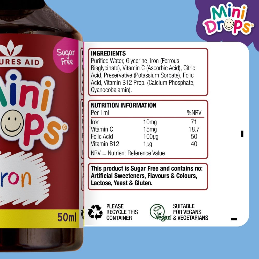 วิตามินเสริมธาตุเหล็กสำหรับเด็ก Natures Aid Mini Drops Iron