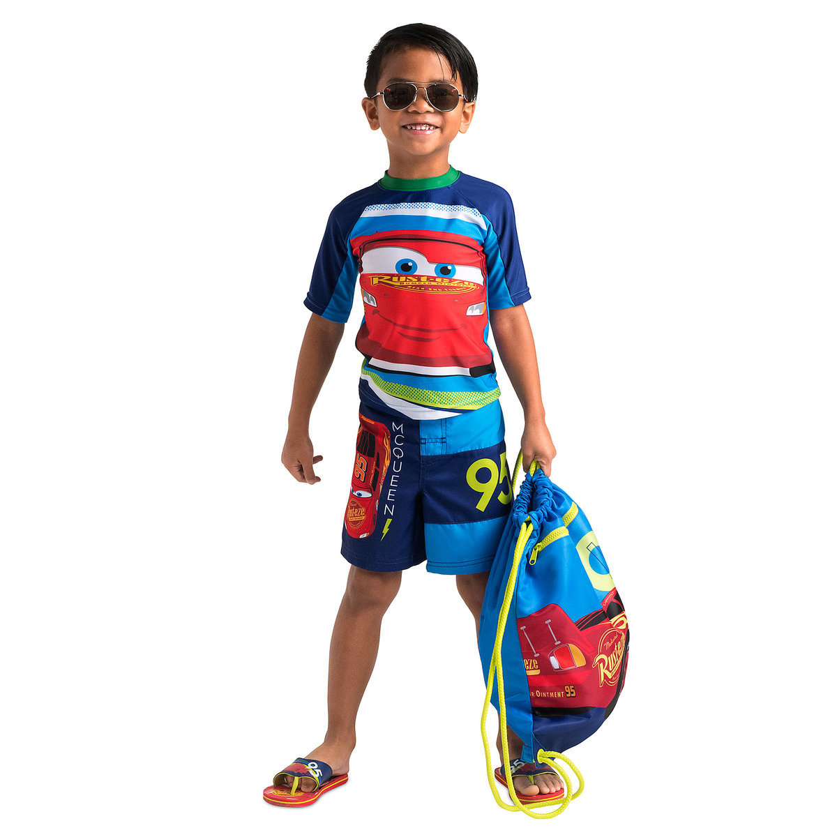 เสื้อว่ายน้ำเด็กและกางเกงขาสั้น Lightning McQueen Rash Guard for Boys & Swim Trunks กันรังสียูวี 50+ จาก Disneystore อเมริกา ไซส์ XS(4)