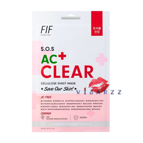 (AC Clear 1 แผ่น) Faith in Face S.O.S AC Clear Cellulose Sheet Mask 23mL สูตรลดสิวและช่วยปลอบประโลมผิว แผ่นมาส์ก Cellulose บางแนบผิว นุ่มสบาย ช่วยฟื้นฟูผิวเร่งด่วนผิวพังก็กลับมาปังได้ใน 15 นาที