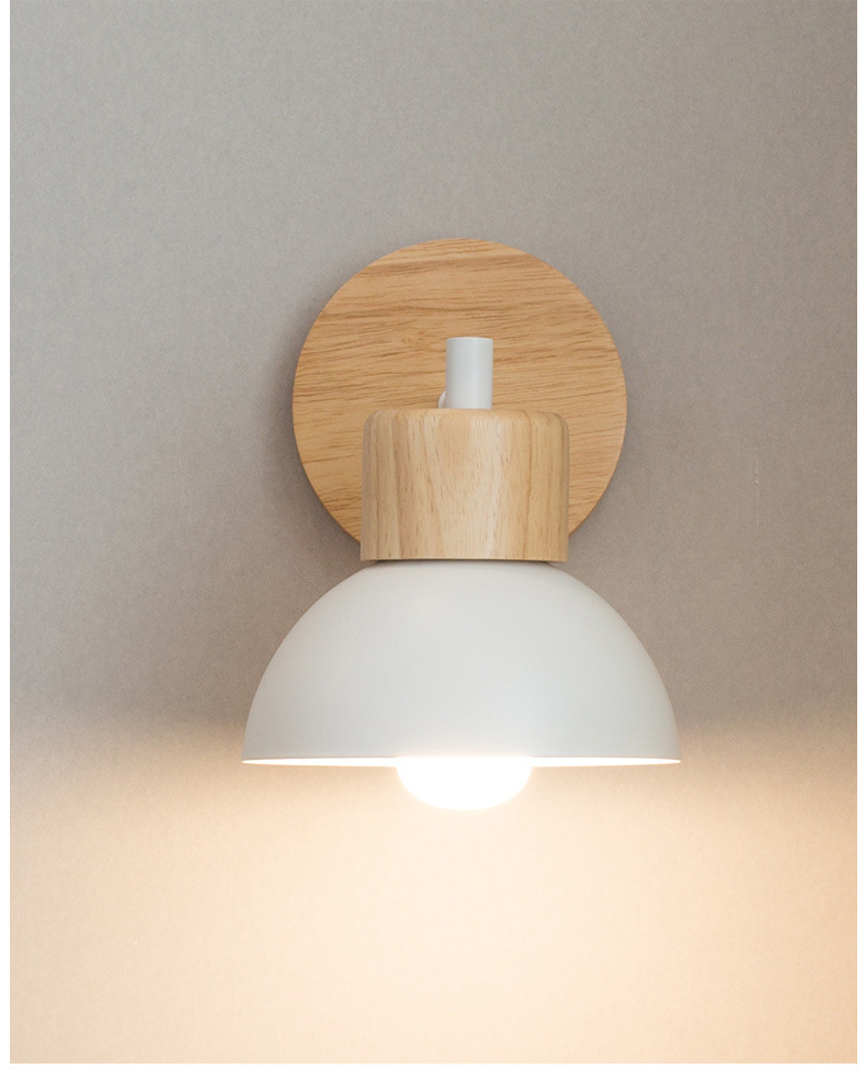 โคมไฟติดผนังฐานไม้โป๊ะโคมโลหะทรงครึ่งวงกลม สไตล์โมเดิร์นเรียบง่าย [WOL-15]