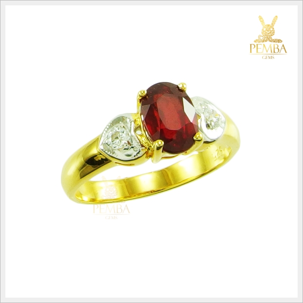 แหวนทับทิมแท้ สีแดงเลือดนก เงินแท้ชุบทอง ใส่ติดนิ้วเก๋ๆ แหวนพลอยแท้