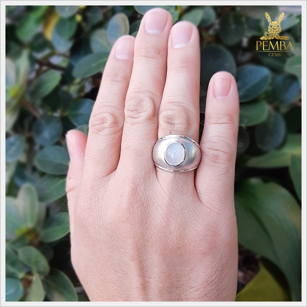 แหวนมุกดาหารแท้ ทรงหลังเบี้ย เงินท้แ925 เรียบดีมีสไตล์ สุขุมนุ่มลึก