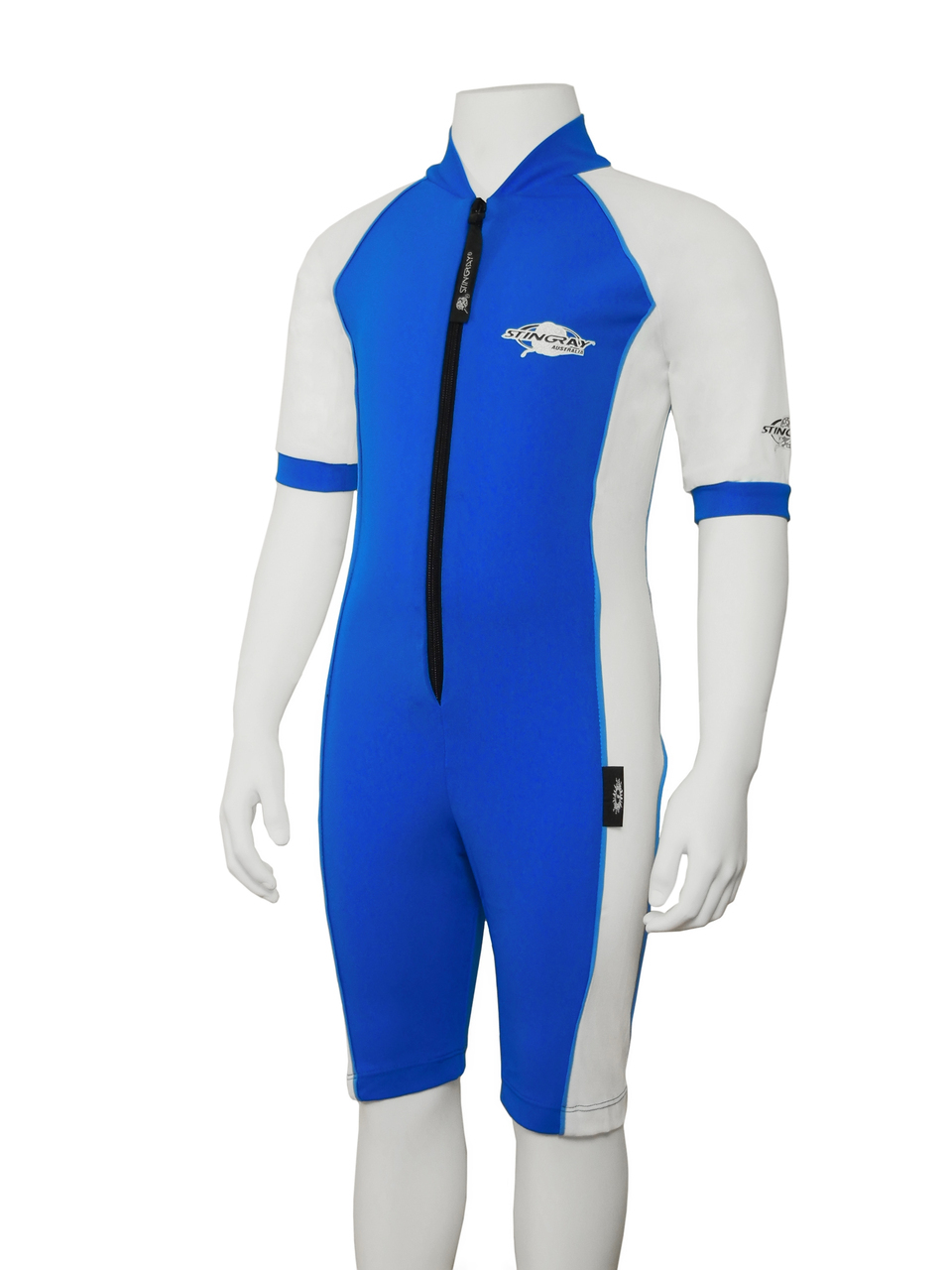 ชุดว่ายน้ำเด็ก Stingray Kids RaySuit แขนสั้นขาสั้นสีฟ้า/ขาว กันรังสียูวี 50 + ไซส์ 2
