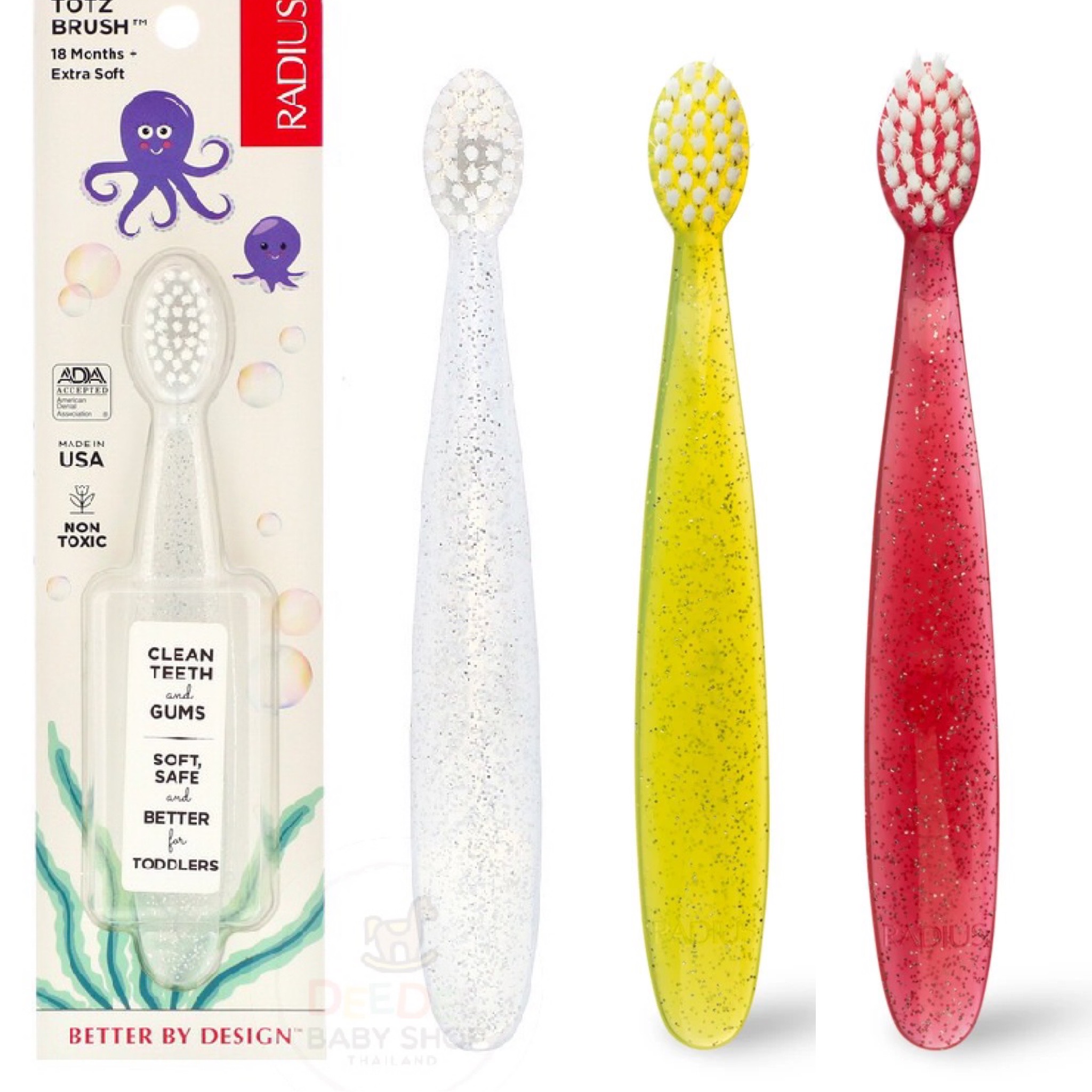 แปรงสีฟันสำหรับเด็กวัยเล็ก RADIUS Totz Brush 18 Months+ (Sparkle Coral)