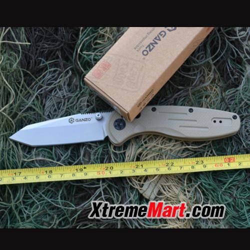 มีดพับ Ganzo G701-Y (ด้ามน้ำตาล) Folding Knife Tanto 440C Blade