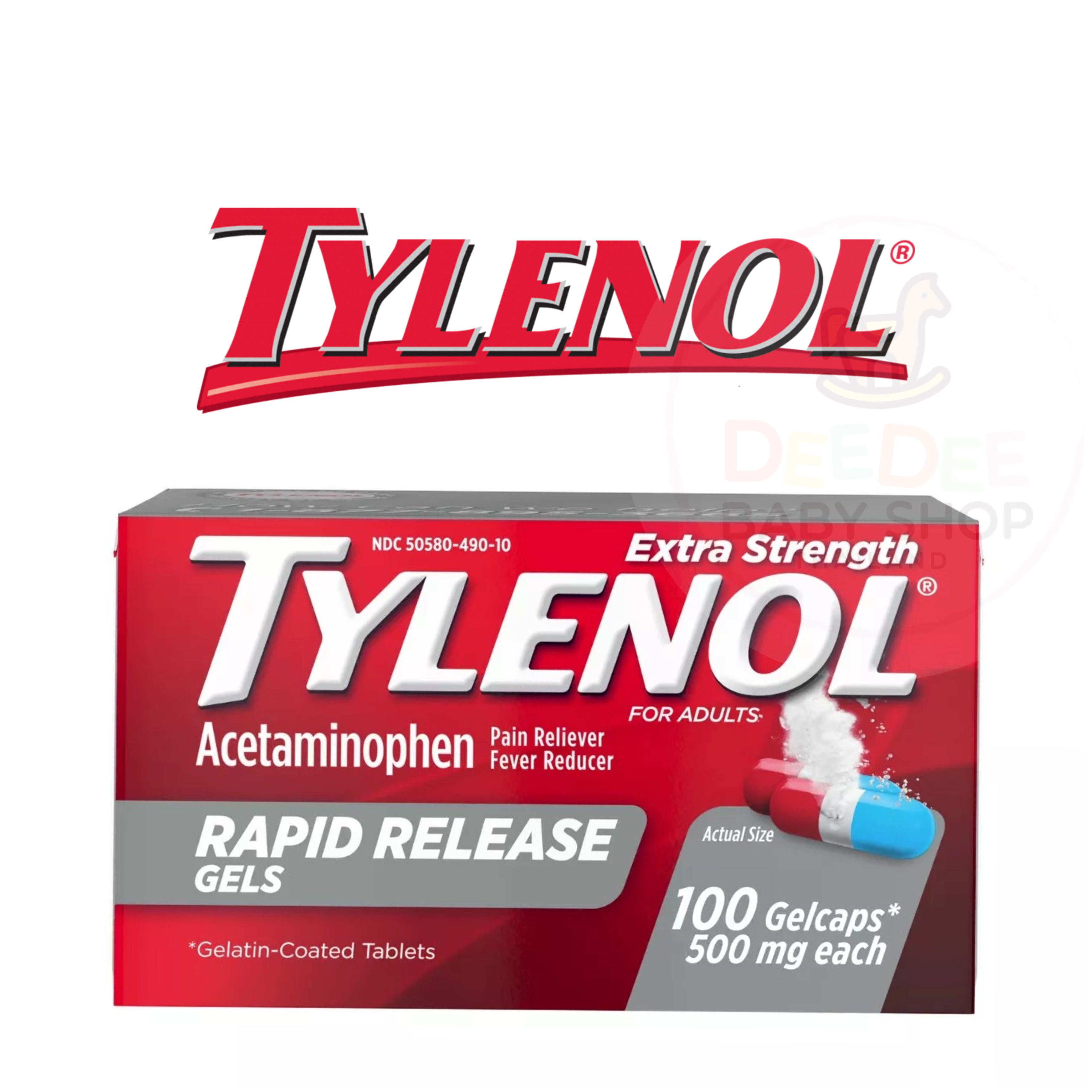 ยาบรรเทาอาการปวดและลดไข้ชนิดเข้มข้น Tylenol Extra Strength RAPID RELEASE Gels (100 Gelcaps)