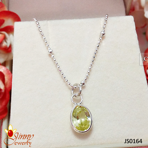 จี้เงินแท้ 92.5% รูปทรงรี ทรงหยดน้ำ พลอยสีเหลืองอ่อน (ราคาเฉพาะจี้ ไม่รวมสร้อย ราคาต่อ 1 ชิ้น)