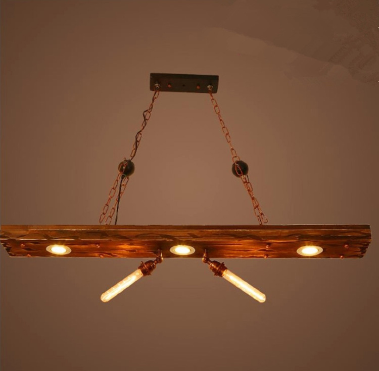 โคมไฟแขวนเพดานไม้เนื้อแข็งท่อนยาว 1.2 เมตร มี spotlight สไตล์ลอฟท์ [052-2]