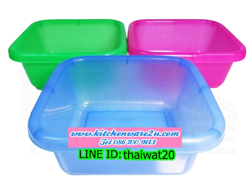 P05824 กะละมังเหลี่ยม 13 ลิตร (38 x 38 x 15 ซม.) เกรดเอ สีใส No.198 (ราคาส่งต่อ 1 มัด: 6 โหล: 72 ใบ)
