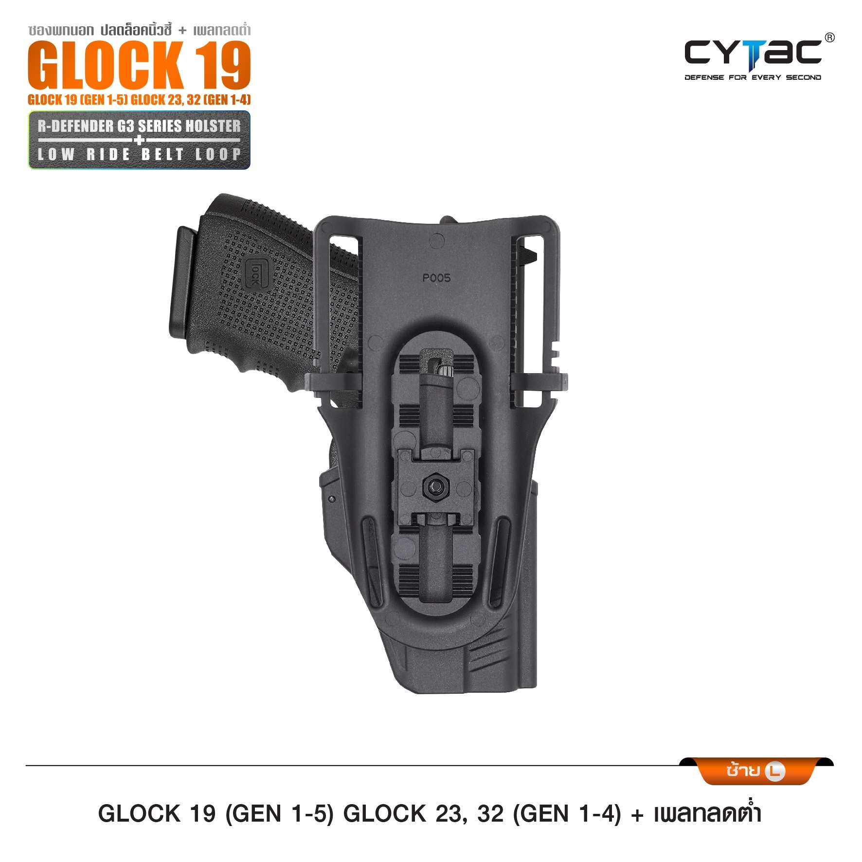 🇹🇭⫸ CYTAC ซองพกนอกปลดนิ้วชี้ (ขวา ซ้าย) รุ่น Glock19 + เพลทลดต่ำ