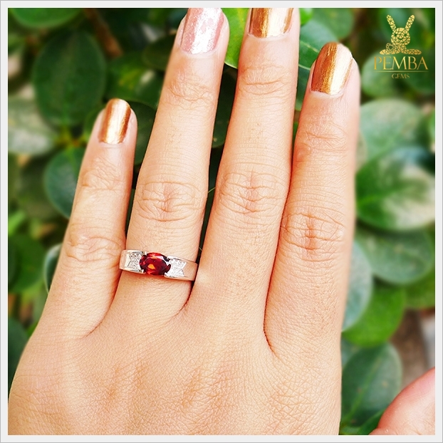 แหวนโกเมนแท้ สีแดงแก่ก่ำโกเมนเอก เงินแท้925 แหวนพลอยแท้