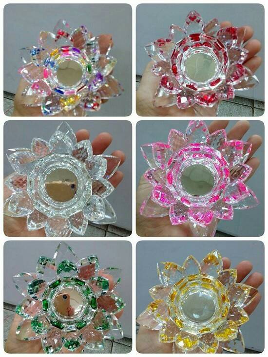ฐานวางลูกแล้ว ขาตั้งที่วางลูกแก้ว ฐานคริสตัลกลีบดอกบัว2ชั้น คละสีต่างๆ หลากสี หลายขนาด (ขายปลีก ขายส่ง)