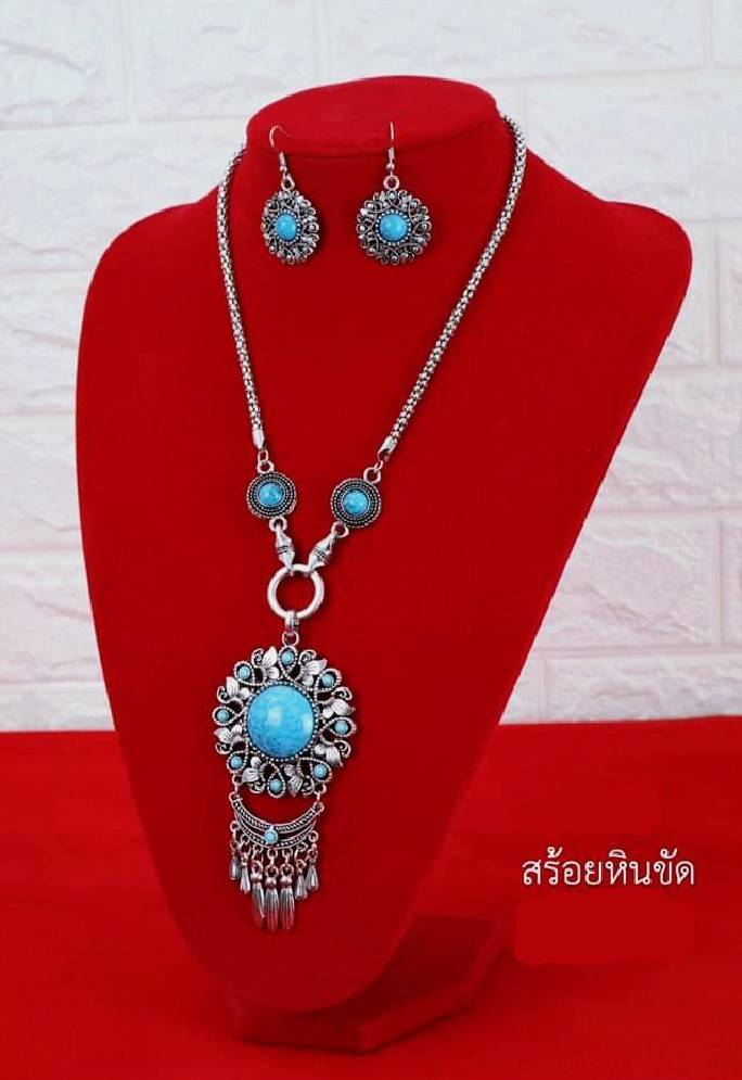 ชุด สร้อยคอ ต่างหู หินขัด (เนื้อเงินแท้) (ขายปลีก ขายส่ง)