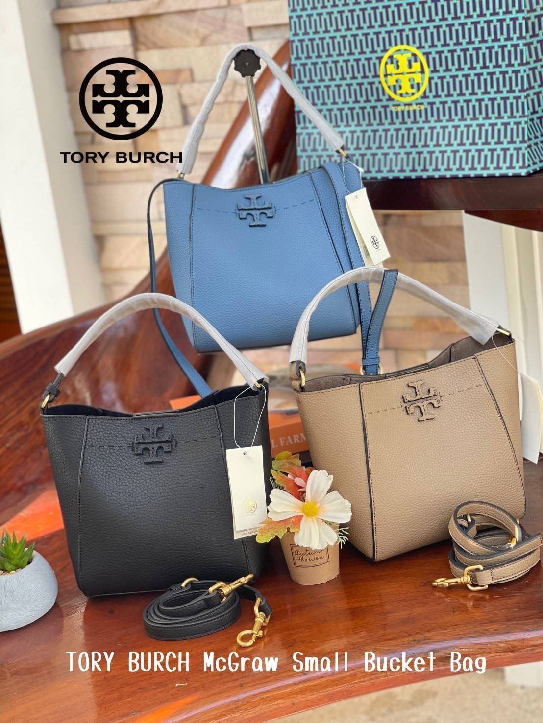 TORY BURCH MCGRAW MINI BUCKET BAG(แอดไลน์ก่อนสั่งซื้อ)