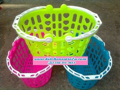 P07355 ตะกร้ามาร์เก๊ต หวานแหว๋ว สีเจ็บ (24*25*19 cm) No.295 (ราคาส่งต่อ 9 โหล: 108ใบ เฉลี่ย 240 บาทต่อโหล)