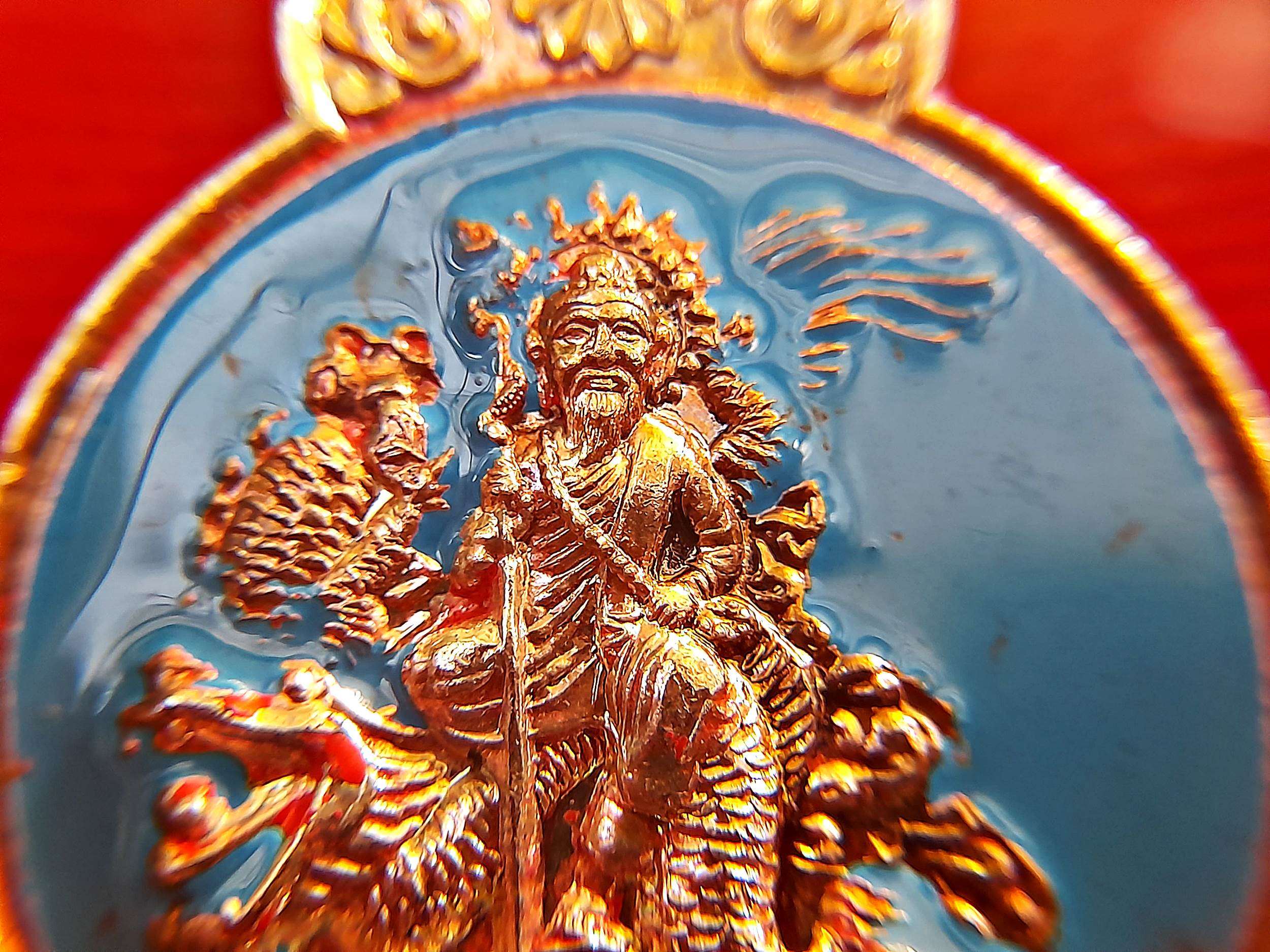 เหรียญหลวงปู่มังกรขาว รุ่น2 ปี2540 (ฉลองตำหนัก ลงยาแบบโบราณ) (อาจารย์กิมน้ำ) ศรีราชา จ.ชลบุรี เนื้อกะไหล่เงิน ลงยาฟ้า