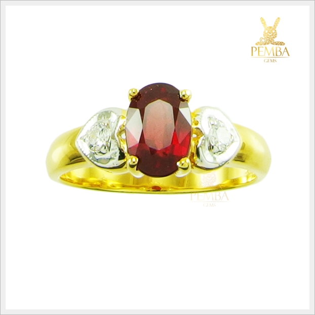 แหวนทับทิมแท้ สีแดงเลือดนก เงินแท้ชุบทอง ใส่ติดนิ้วเก๋ๆ แหวนพลอยแท้