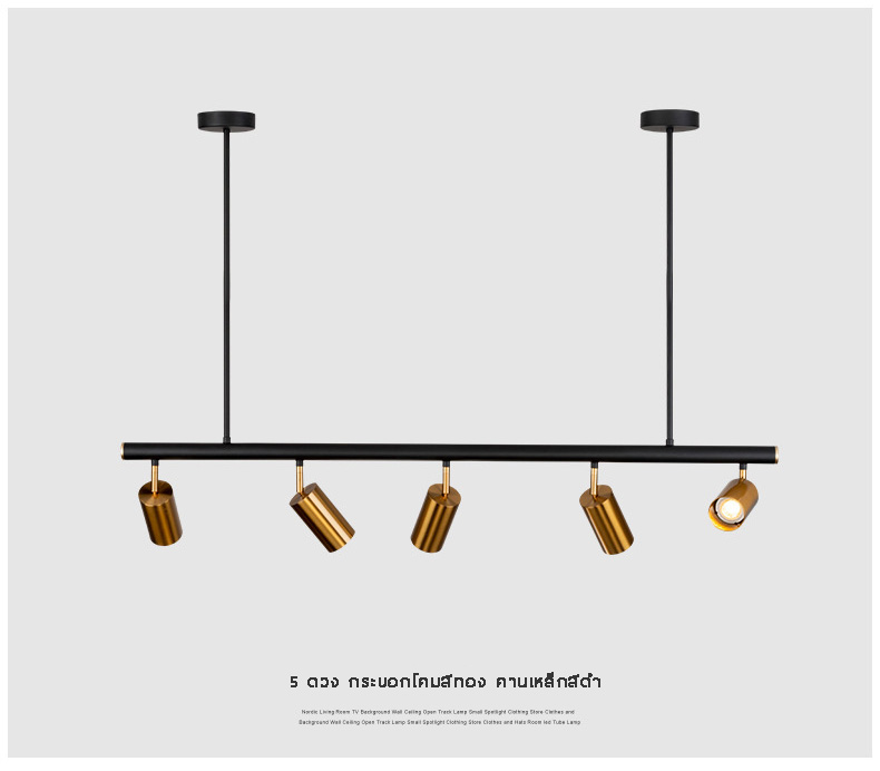 โคมไฟแทรคไลท์แบบคานยาวสีดำมีขาเหล็กแขวนเพดานกระบอกโคมสีทอง [BD040-Gold]