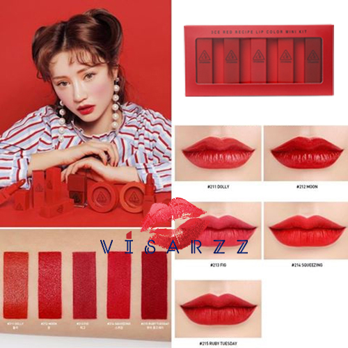 3CE Red Recipe Lip Color Mini Kit 5 x 1.3g รวม collection ใหม่ล่าสุด โทนสีแดงทั้ง 5 สี ครบในกล่องเดียว