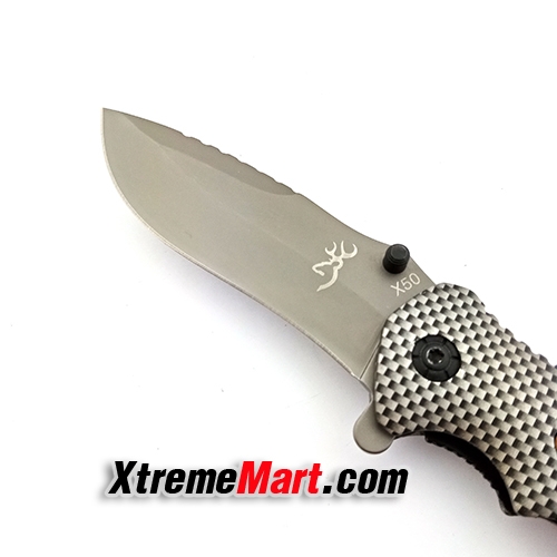 มีดพับ มีดพกเอนกประสงค์ Browning X50 ใบมีดไทเทเนียมเทา ด้ามจับไม้แท้ ดีไซด์สวยเหมาะมือ Folding Knife