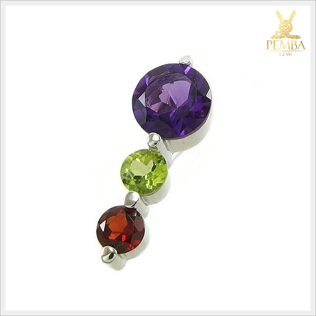 จี้พลอย 3 สี อเมทิสต์ เพริดอต โกเมน สุดเก๋ทันสมัย