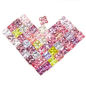 Princess Cut 2.4 m พลอยแฟนซี Fancy สี่เหลี่ยมก้นเพชร จำนวน 50 เม็ด หนัก 5.31 กะรัต หลากหลายสี Multi Colour เนื้อสะอาดทุกเม็ด ใสปิ้ง เจียระไนแบบเพชร