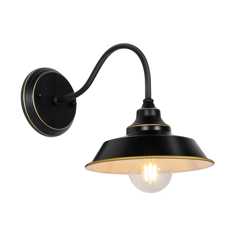 โคมไฟติดผนังก้านทรงโค้งสีทูโทนดำตัดทอง สไตล์ American Industrial [PT-01]