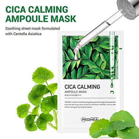 (1 แผ่น) Mediheal Cica Calming Ampoule Mask 25mL เมดิฮีลแผ่นมาส์กช่วยปลอบประโลมผิวอย่างอ่อนโยน ด้วยสารสกัดหลักจาก Centella Asiatica พร้อมช่วยเสริมสร้างเกราะให้ผิวแข็งแรง แลดูผิวสุขภาพดี ช่วยควบคุมความมันส่วนเกิน
