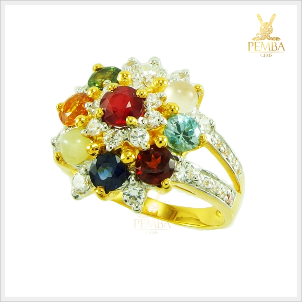 แหวนทองนพเก้าแท้ ทรงดอกไม้ โดดเด่นเต็มๆ นิ้ว (สามารถสั่งทำได้ค่ะ)