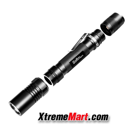 ไฟฉาย Sofrin SF13 แสงขาวอมเหลือง สว่าง 320LM 5 โหมด มีคลิบเหน็บกระเป๋าได้ (ใช้แบต AA 1.5V 2 ก้อน)