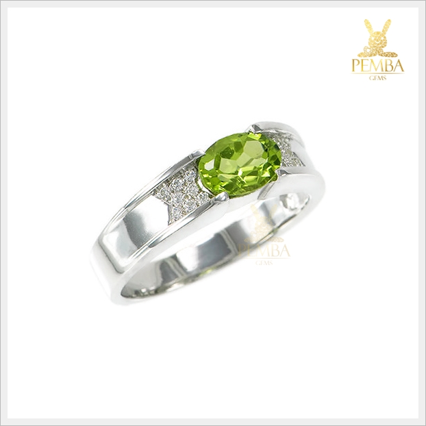 แหวนเพริดอตแท้ ดีไซน์เรียบๆ ดูมีสไตล์ เงินแท้925 แหวนพลอยแท้