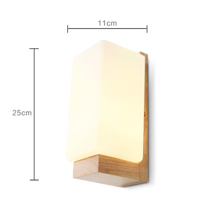 โคมไฟติดผนังฐานไม้ โป๊ะโคมแก้วสีขาวนวลสี่เหลี่ยมทรงยาวแนวตั้ง [W6017-Long]