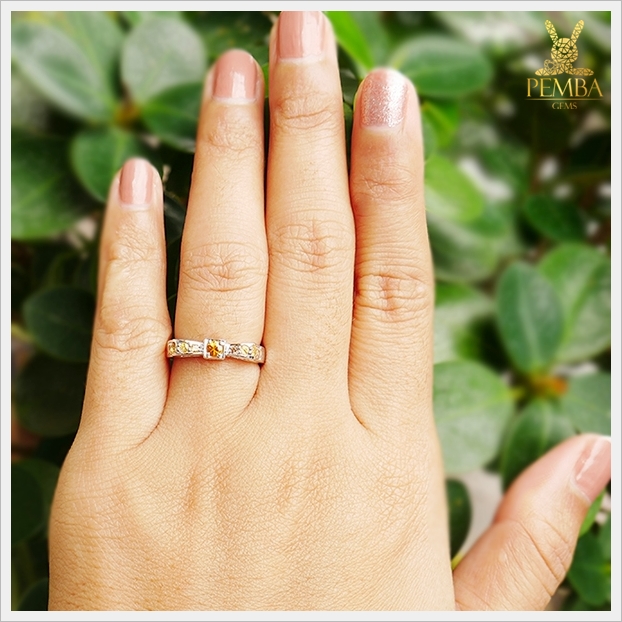 แหวนบุษราคัมแท้ เงินแท้ ชุบทองคำขาว ดีไซน์รูปโบว์สวยเก๋ แหวนพลอยแท้