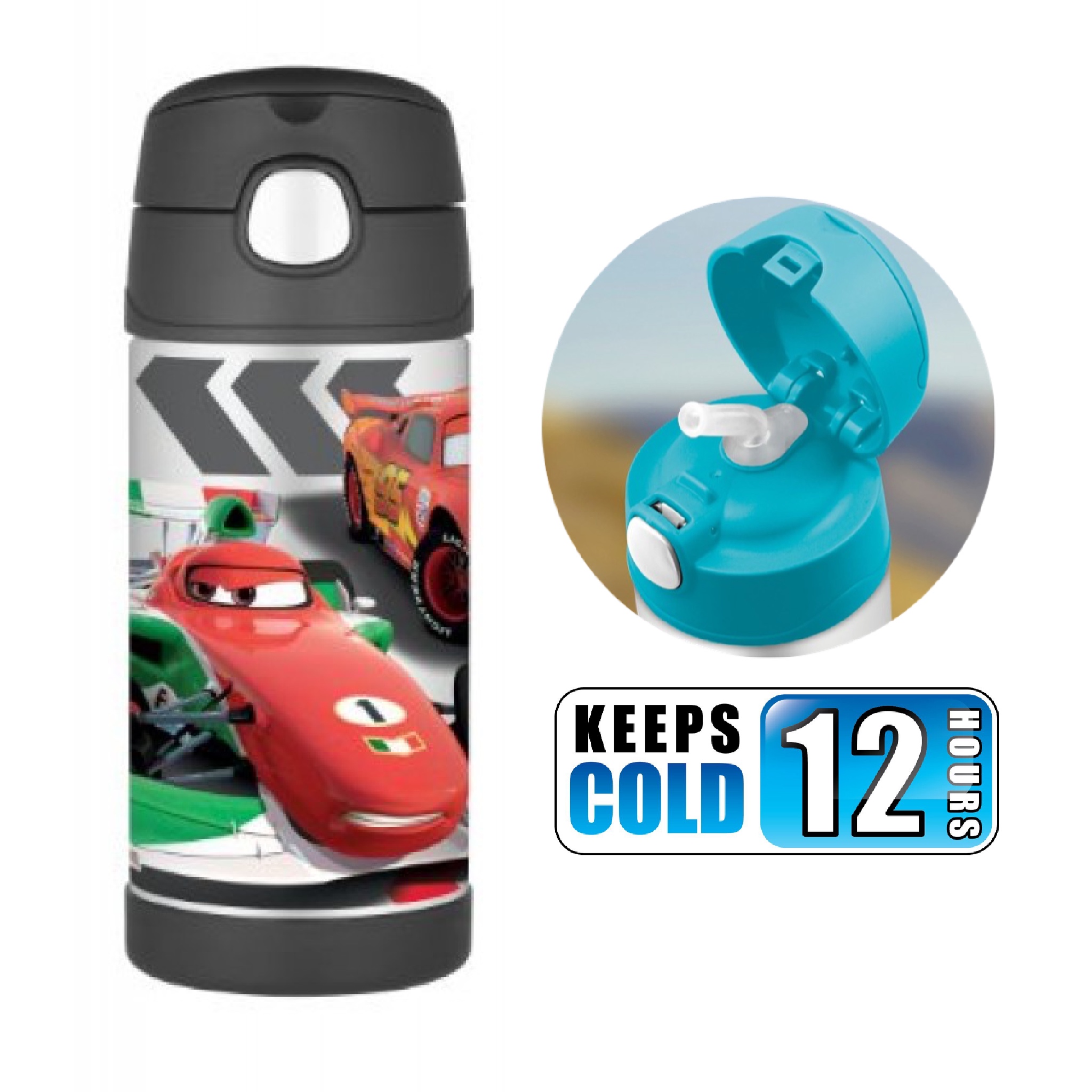 กระติกน้ำสเตนเลสรักษาอุณหภูมิ Thermos FUNtainer Vacuum Insulated Stainless Steel Bottle 12OZ (No Carry Handle) (Cars)