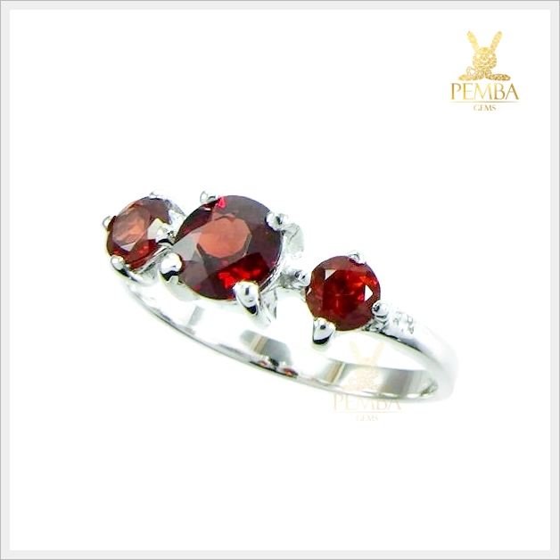 แหวนโกเมนแท้ เงินแท้ ชุบทองคำขาว แหวนพลอยแท้