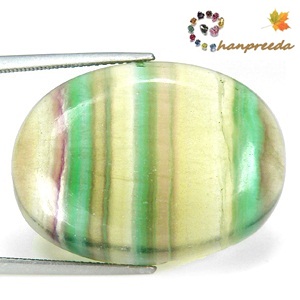 Natural Fluorrite พลอยฟลูออไรท์ รูปไข่ หนัก 52.37 กะรัต มีสีเหลือง สีเขียว สีม่วง ในหนึ่งเม็ดเนื้อค่อนข้างสะอาด มองตาเปล่าสะอาด 97%-98%