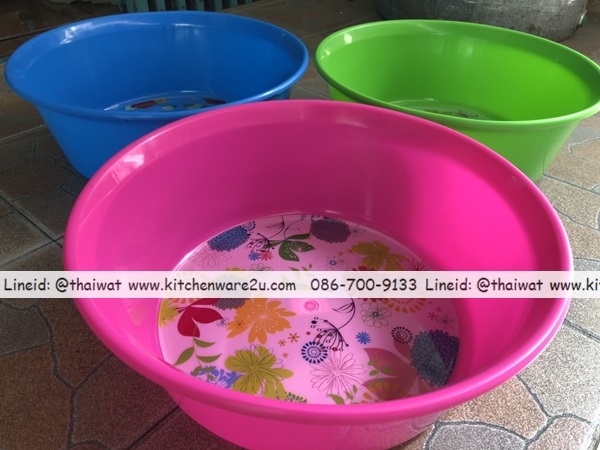 P09373 กะละมังกลม 45 ซม.16 ลิตร พิมพ์ฟอยด์ (45*45*15 cm) สีสวย No.239 ราคาส่งต่อ 1 โหล: 12 ใบ:เฉลี่ย 47.5 บต่อใบ