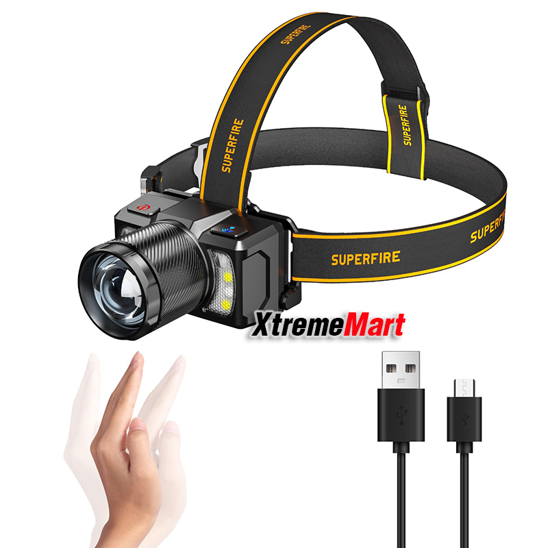 ไฟฉายคาดหัว Superfire HL25 แสงขาว + ไฟข้างสีแดง พร้อมระบบ Sensor มือโบกเปิด-ปิด (ชุดละ)
