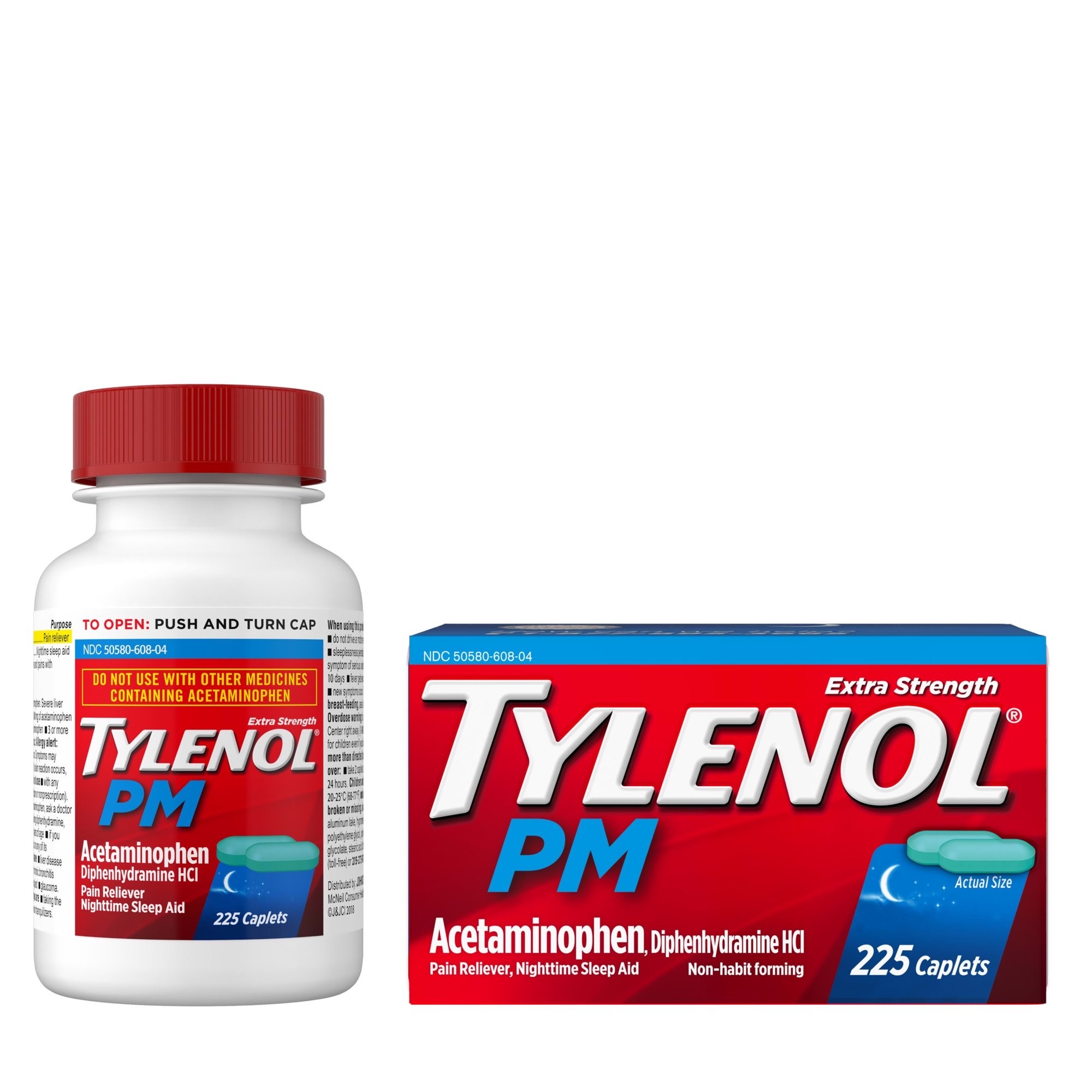 ยาบรรเทาอาการปวดและลดไข้สำหรับช่วงกลางคืน Tylenol PM Extra Strength (225 Caplets)
