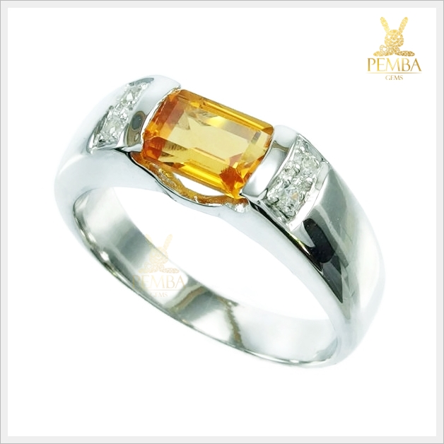 แหวนซิทรินแท้ เงินแท้925 ชุบทองคำขาว แหวนพลอยแท้