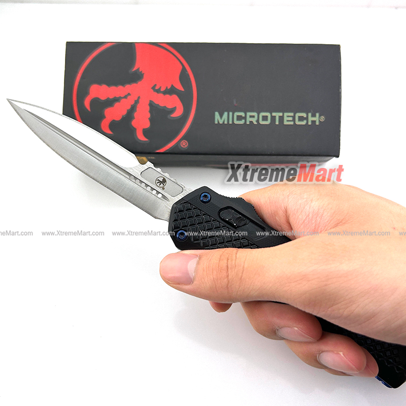 มีดสปริงขนาดใหญ่ Microtech คม2ด้าน ใบเงิน คลิปสีน้ำเงิน Combat Troodon 00556 D/E Automatic Knife