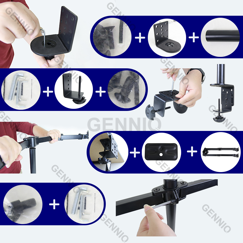 GENNIQ ขาตั้งจอคอมพิวเตอร์ ขาตั้งมอนิเตอร์ ขายึดจอคอมแบบ 2หน้าจอ รองรับขนาดได้ถึง 27 นิ้ว ปรับระดับได้ แข็งแรงทนทาน Monitor Leg