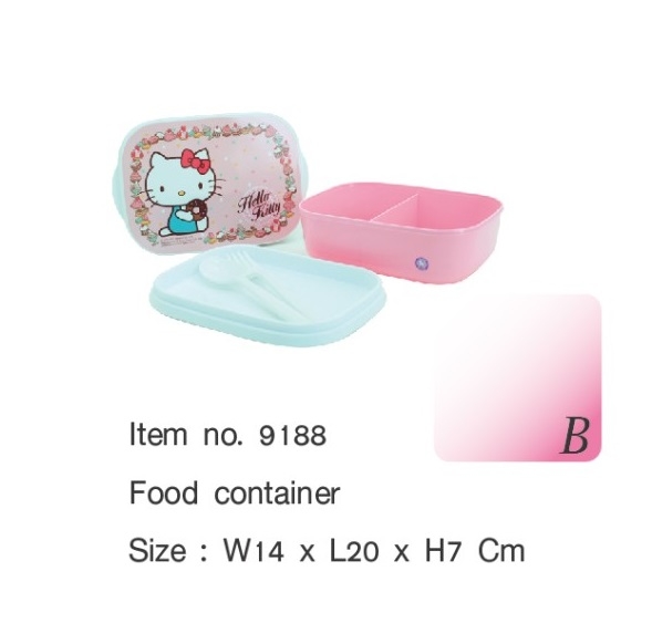 P10454 กล่องข้าวแบ่ง 2 ช่อง+ช้อน ล๊อคได้ ลายคิตตี้ (14*21*7 cm) เกรดเอ สีสวย ลิขสิทธิ์ถูกต้อง No.9188 (ราคาส่งต่อ 12 ชุด:65 บ/ชุด)