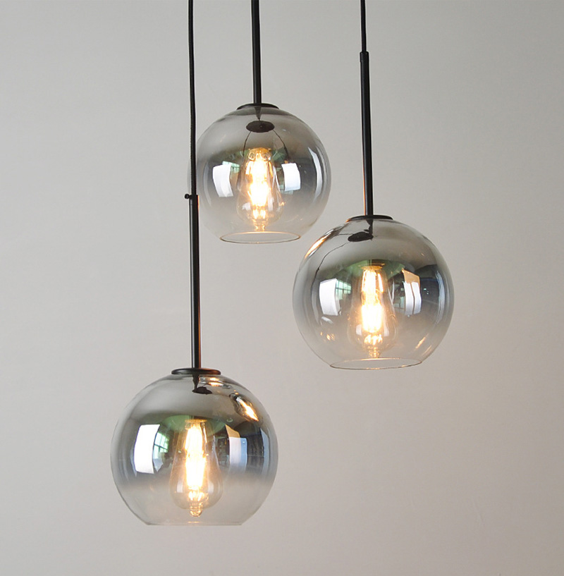 โคมไฟแขวนเพดานโป๊ะแก้วทรงกลมสีใสไล่เฉดเทารมควัน [BG-Gradient]