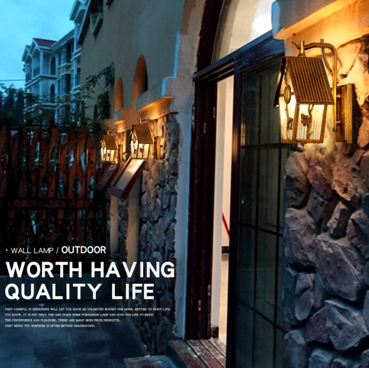 โคมไฟติดผนังโคมไฟติดระเบียงภายนอกทรงกระท่อมลายใบไม้ [VC0030]