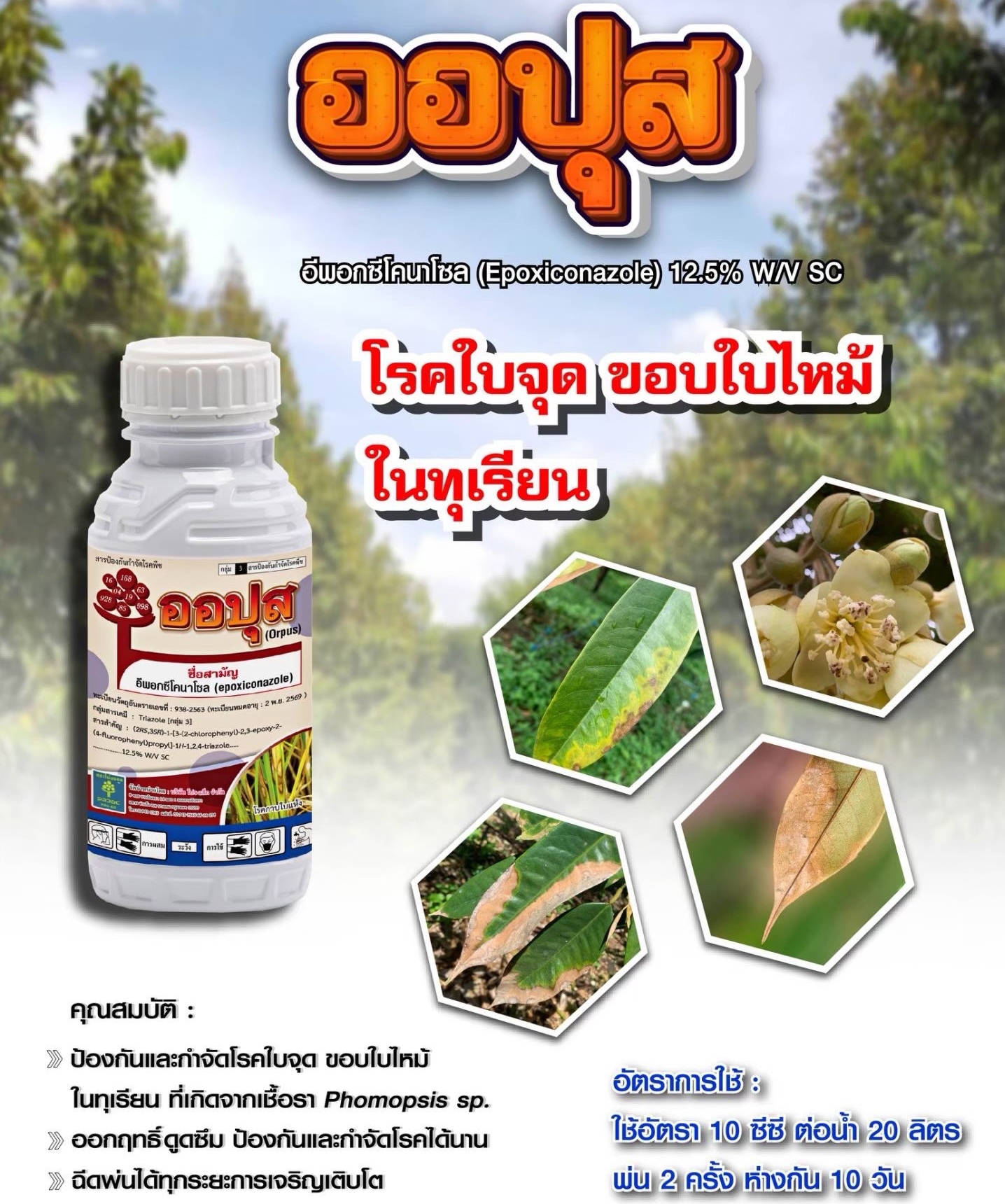 ออปุส (Orpus) อีพอกซีโคนาโซล ขนาด 500 มล. ใช้ป้องกันกำจัดโรคใบไม้